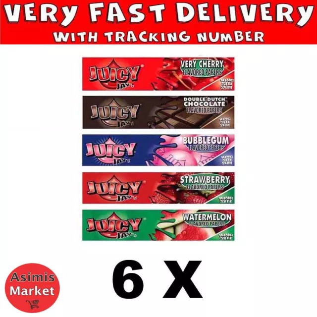 Juicy Jays Mixed Flavors King Size Slim Rolling Papers 5 Flavors 6x Packs No Box