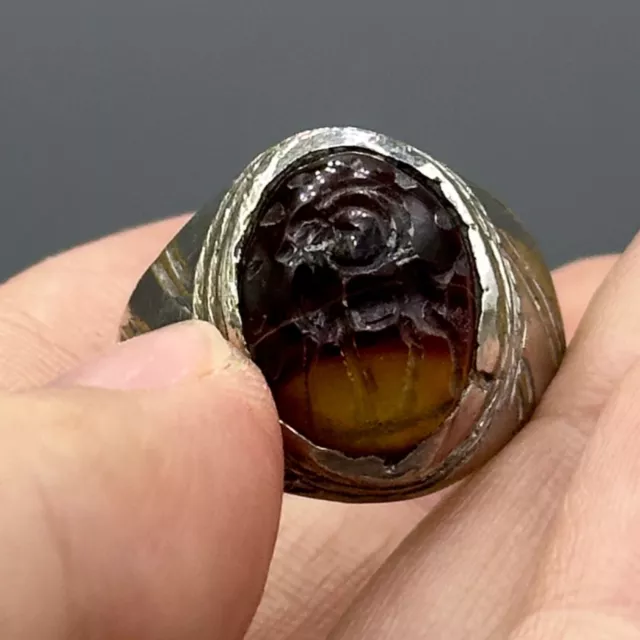 Very rare ancient Roman ring with ram intaglio on stone - cleaned 2