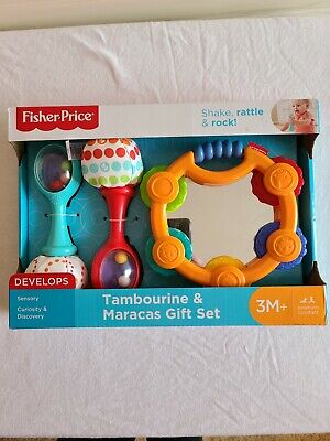 Baby Infant Gift Set Tambourine Maracas Rattles by Fisher Price Musical Toys NEW