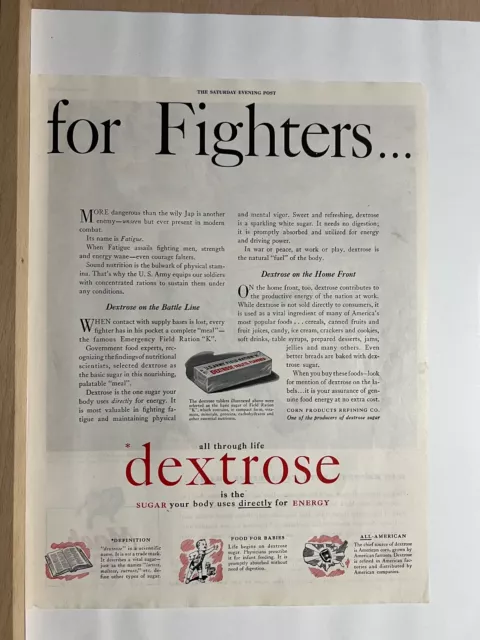 Vintage 1943 Wartime Advertising -  Dextrose WWII Print Ads (Ot+)