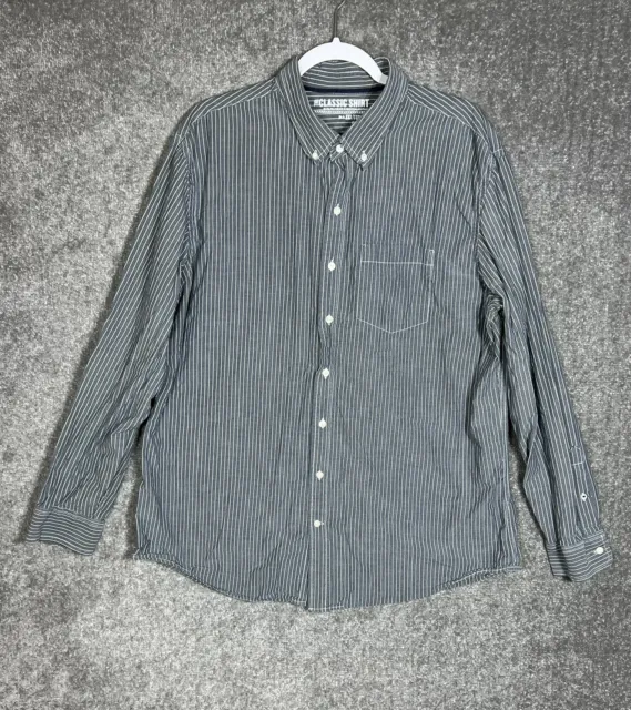 Old Navy The Classic Slim Fit Button Down Shirt Men XXL Gray Striped Long Sleeve