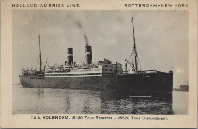 Postcard Ship Holland America Line TSS Volendam