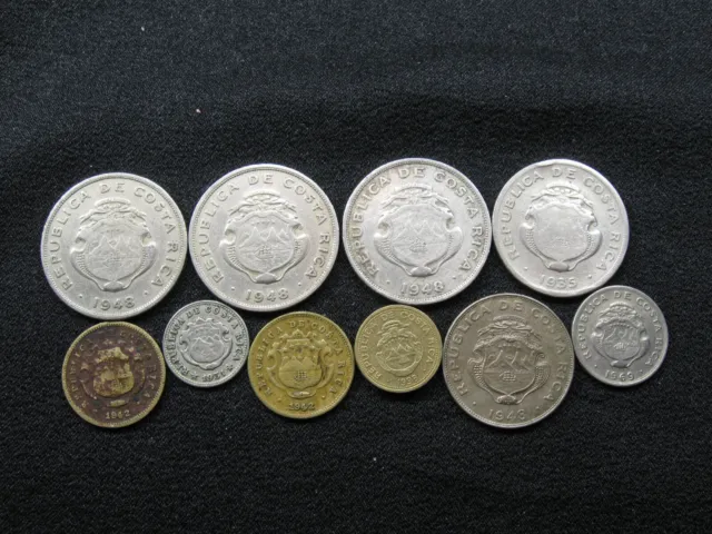 10 assorted old world coin lot COSTA RICA Centimos Colon 1935-1998 (318)