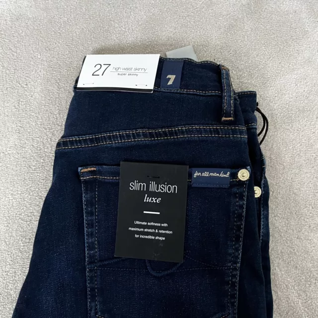 7 For All Mankind HW SKINNY SLIM ILLUSION JEANS da donna taglia 27 blu scuro nuovi con etichette 2