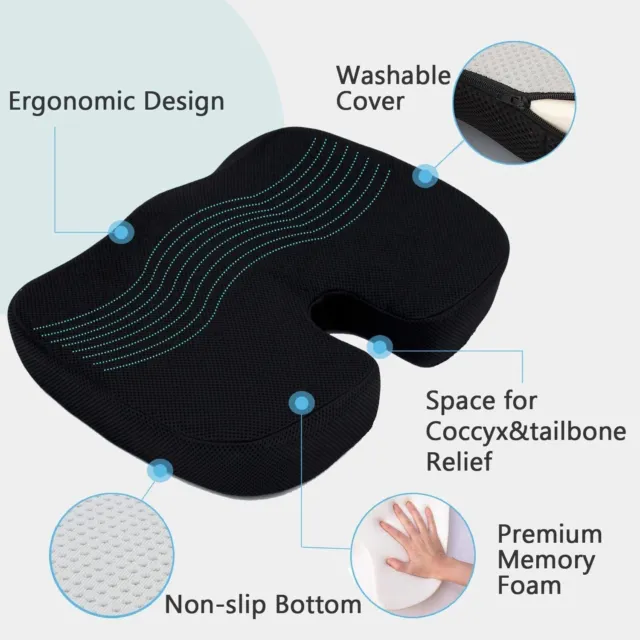 Qutool Orthopedic Pillow Seat Cushion & Back Lumbar for Car & Office Memory Foam 3