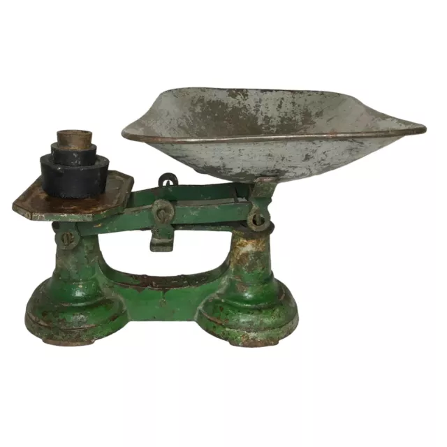 Antique Painted Cast Iron To Weigh 7lb Weighing Scales With Weights & Bowl