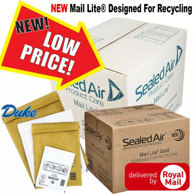 Mail Lite / Lites Padded Bags Envelopes 'All Sizes' - White & Gold Mailing Bags