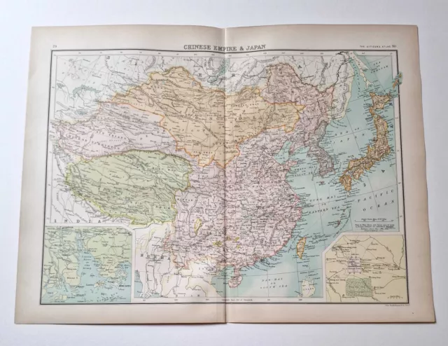 JOHN BARTHOLOMEW Original 1899 Colour Map: Chinese Empire & Japan