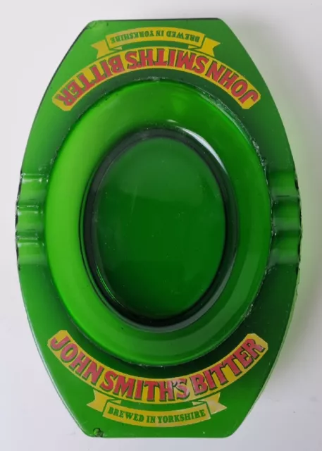 Vintage John Smiths Ashtray Bitter Green Glass 23cm Pub Home Bar Man Cave