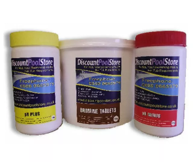 Bromine Tablets 5 kg pH Plus 1 kg Minus 1.5 kg Hot Tub Chemicals Tubs Spa Pool