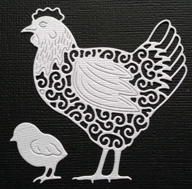 CHOICE OF COLOUR & CARD   -  4 x Easter Chicken with Chick - Die Cuts -