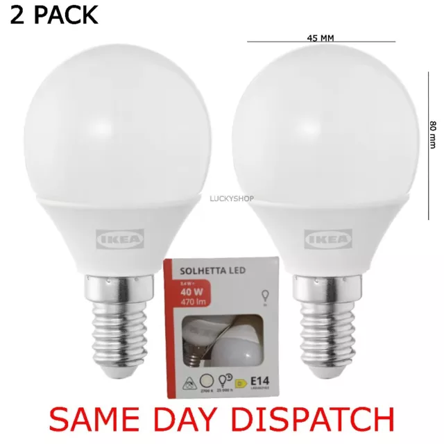 2 PACK SOLHETTA Led Bulb E14. 40w. 470 Lumen Chandelier Globe Opal