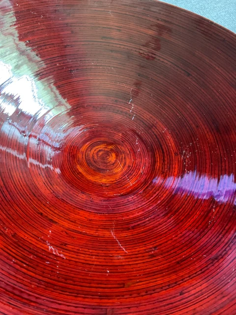 Oggetti Lacquered Bamboo Wood Decorative Bowl Lacquer Vietnam 17.75 inch Vintage 2