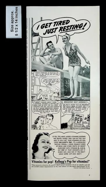 1939 Kellogg's Pep Cereal Bran Flakes Swimsuit Woman Dive Vintage Print Ad 32741