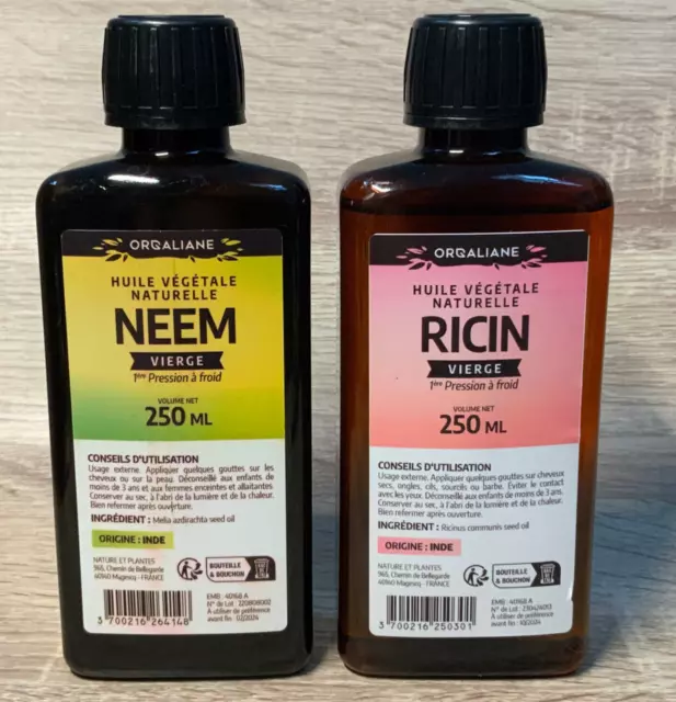 ORGALIANE Huile de Ricin 250 ml + Huile végétale de neem 250ml