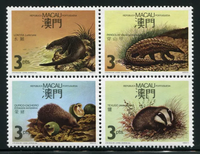 Macau 1988 Säugetiere Fischotter Igel Dachs Schuppentier Wildtiere 589-592 MNH