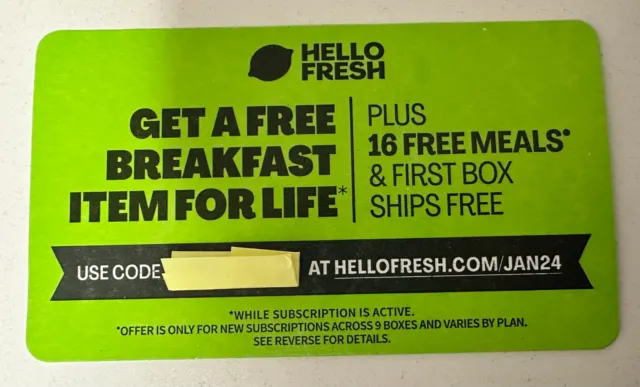 HELLO FRESH GIFT Card Voucher Coupon FREE 16 MEALS + Breakfast Item for ...