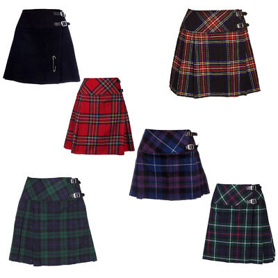 Scottish Ladies Mini Skirt Various Tartans Acrylic Wool/Women Kilt Pin 16' long