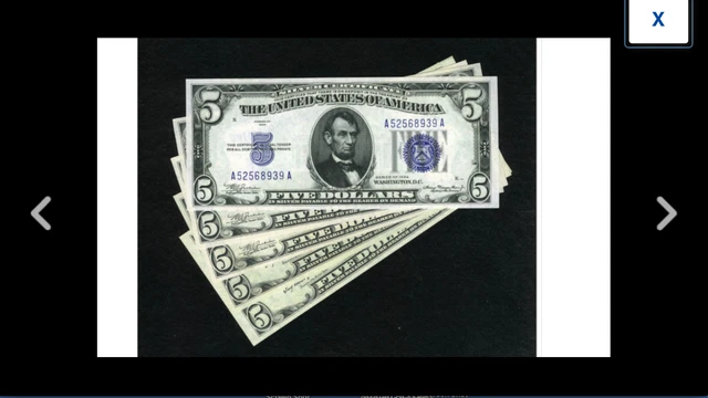 FIVE NOTES $5 Silver Cert Chcu 1934; 1934A; 1934C Wide Series 2 from1953a