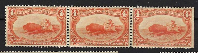 Mint strip of 3 #287 "Fine-Very Fine" 4¢ 1898 Trans-Mississippi Expo Mint strip of 3 #287 "Fine-Very Fine" 4¢ 1898 Trans-Mississippi Expo