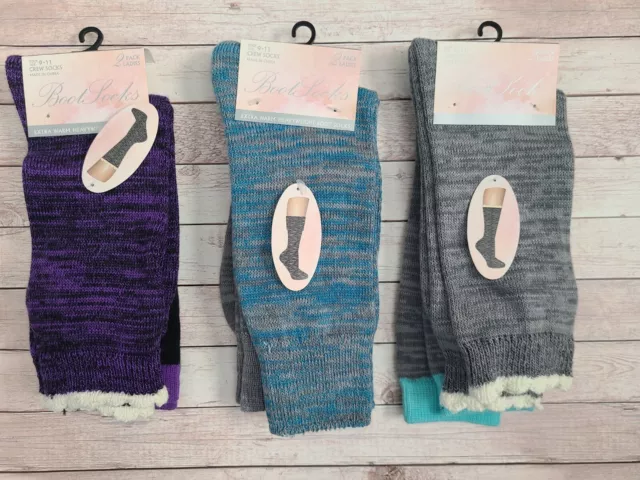 NEW Women's Boot Socks 3 Packs (6 Pairs) Purple Black Gray Blue Turquoise 9-11