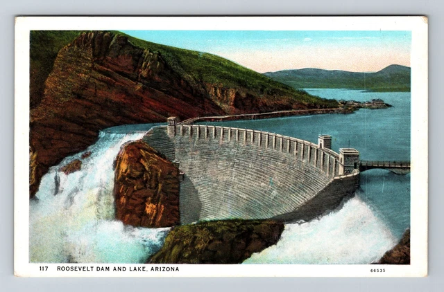 Roosevelt Dam AZ-Arizona, Aerial View Of Dam & Lake Vintage Postcard