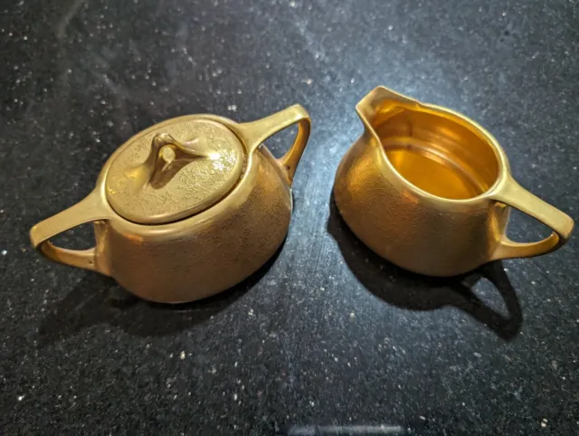Pickards etched china milk jug and sugar bowl