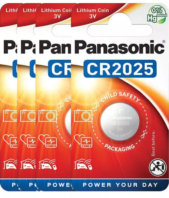 4 x Panasonic CR 2025 3V CR2025 Blister Batterie Lithium Knopfzelle 165mAh