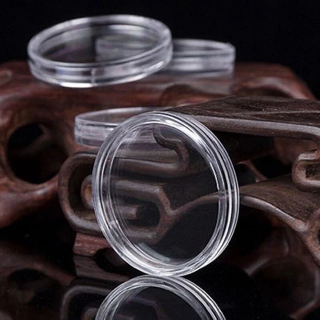 100 pièces porte-pièces rond 19 mm capsule conteneur croissant ouverture trans
