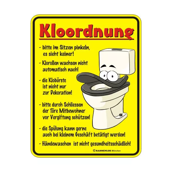 Blechschild mit Motiv/Spruch "Kloordnung" Größe 17 x 22 cm, gelocht