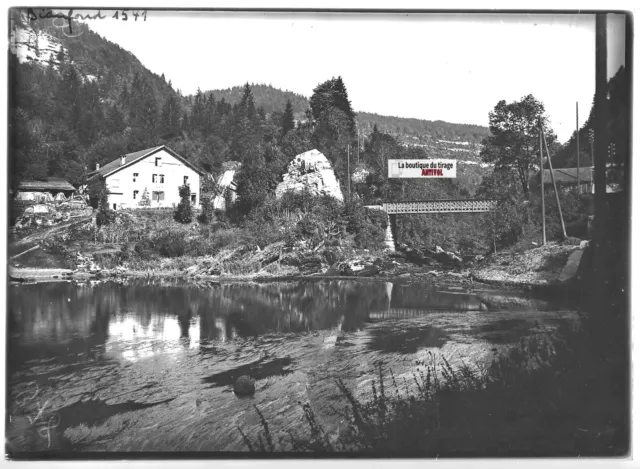 Biafond Doubs Lake 13x18cm Positive Antique Photo Glass Plate Black & White