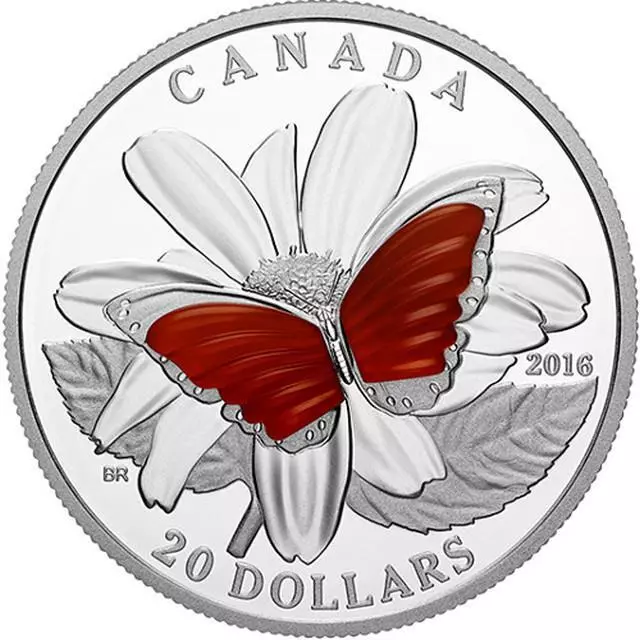 Canada - 2016 1 oz Proof Canadian Silver Colorful Wings of a Butterfly Coin