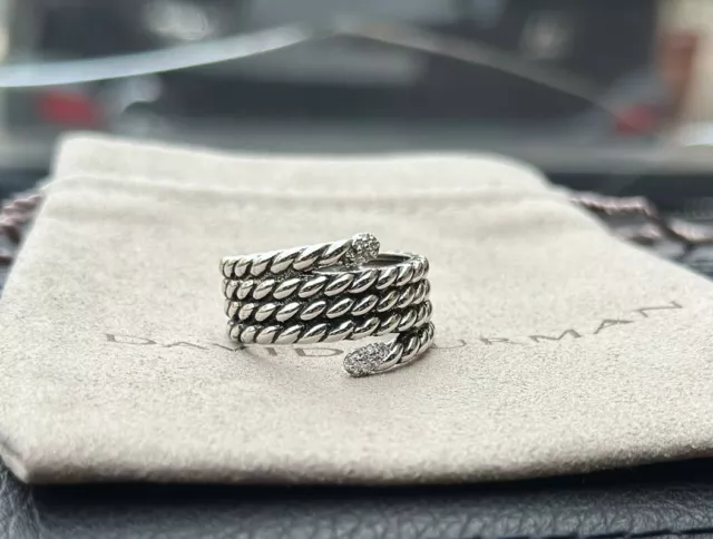 DAVID YURMAN WILLOW Serpent Pave DIAMOND Cable Sterling Silver Ring 9