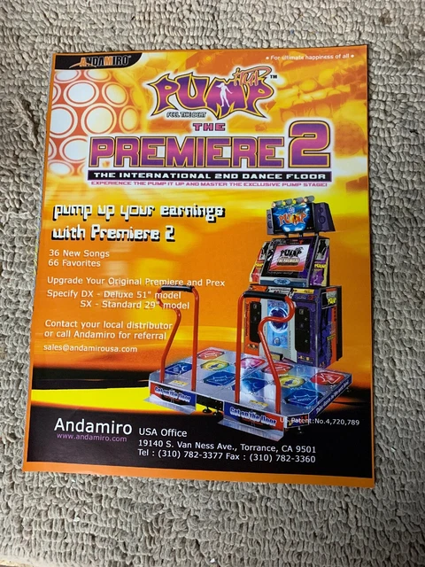 original 11-8 1/4” Pump it Up The Premiere 2 Andamiro ARCADE VIDEO GAME FLYER
