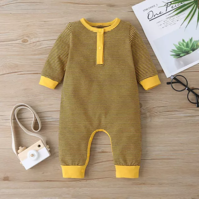 Neugeborenes Säugling Junge Mädchen Overall Kinder Kleidung Outfit Baby Streifen Body Strampler