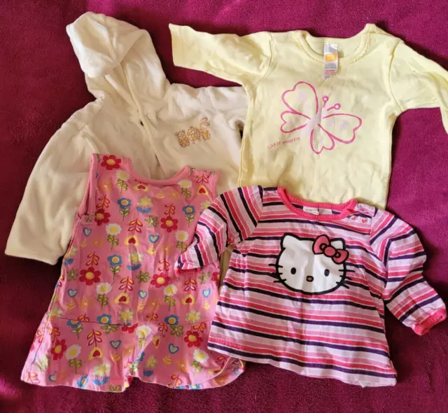 Girls Clothing Bundle Age 0-3 Months x4 Items - Hello Kitty - T-Shirt -Sleepsuit