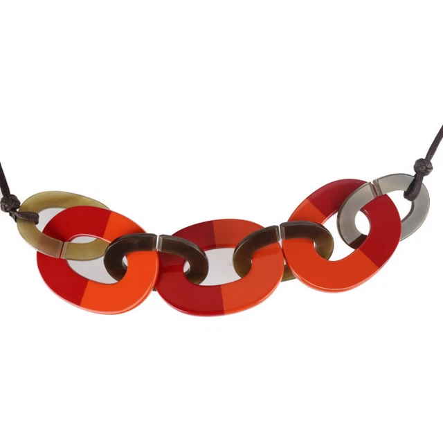 Hermes Karamba Calamba Necklace Buffalo Horn Orange Multicolor Genuine Guarantee