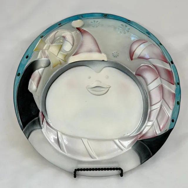 Fused Glass Christmas Penguin Lori Siebert Silvestri  13” Translucent Plate 2