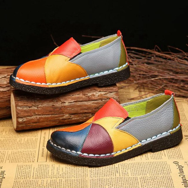 Chaussures en cuir pour femmes de couleur rétro de style ethnique de grande 2