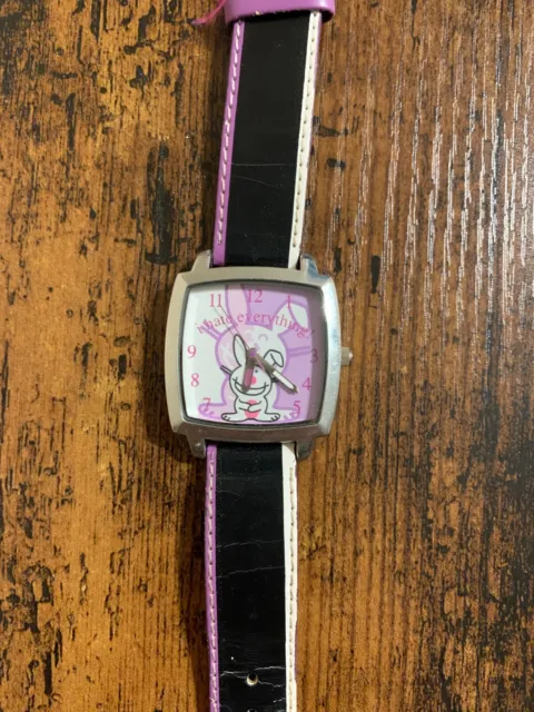 Jim Benton Happy Bunny I Hate Everything Watch Happy Bunny Pink Dial Black Band