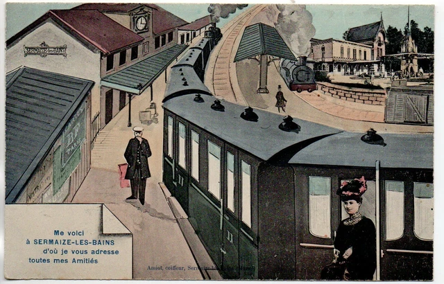 SERMAIZE LES BAINS - Marne - CPA 51 - Train en gare fantaisie