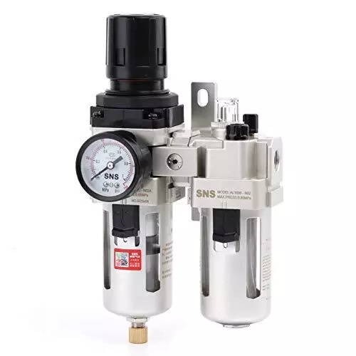 Compressed Air Filter Regulator Lubricator FRL 1/4 NPT, Semi-auto Drain, With Ga
