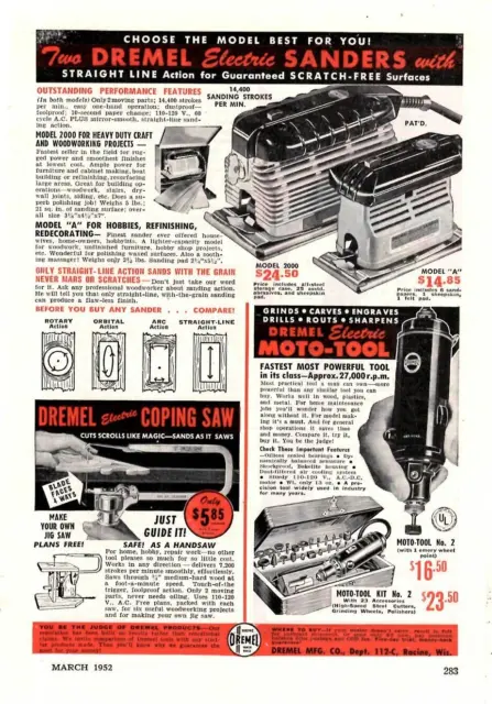 1952 Print Ad  Dremel Electric Sanders Coping Saw Moto-Tool Kit Power Tools