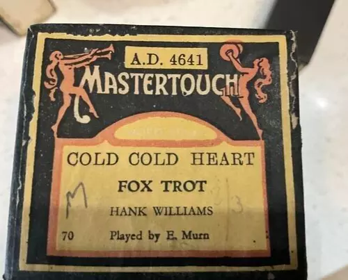 COLD COLD HEART Hank Williams hIT   RARE PIANOLA ROLL IN VERY GOOD CONDITION