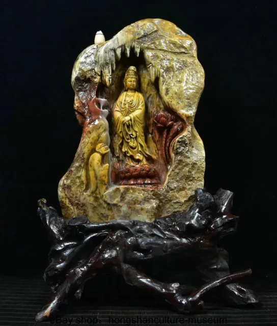 16 " China Natural Shoushan Stone Carved Buddhism Guanyin Buddha Statue