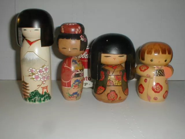 Japan Japanese 5" To 7" Wood Sosaku Kokeshi Doll LOT Vtg Geisha Art Figure
