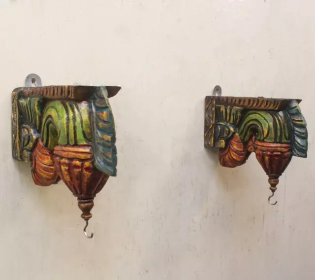 Wooden Wall Bracket Corbel Pair Vintage Home Decor Lamp Plant Hanger Hook Bodhil