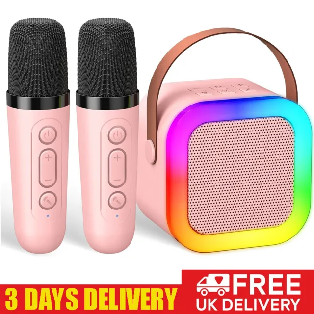 Mini Karaoke Machine for Kids Portable Bluetooth Speaker & 2 Microphone with LED