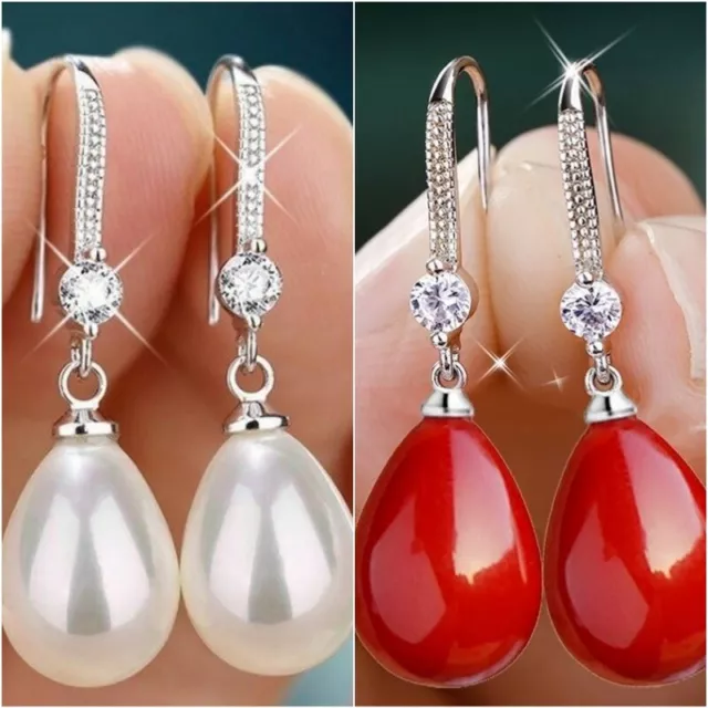 Women Pearl Crystal Ear Stud Earrings Elegant Drop Dangle Wedding Jewelry A Pair