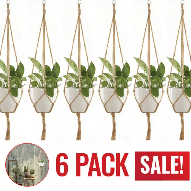 6PC Macrame Plant Hanger Vintage Rope Basket Outdoor Pot Holder Flower Garden US